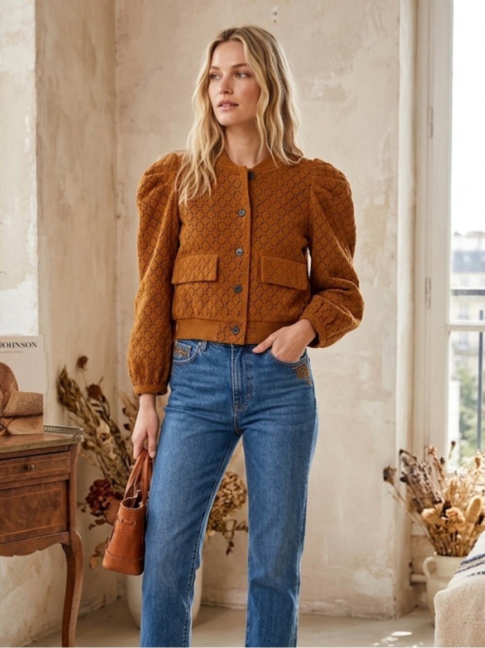 Anthropologie The Korner Mustard Puff Sleeve Jacket